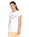 Aeropostale Women White Rainbow Brand Print Cotton T-Shirt