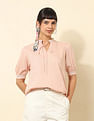 U.S. Polo Assn. Women Ruffle Neck Solid Top