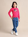 U.S. Polo Assn. Kids Girls Regular Fit Graphic Printed Sweater
