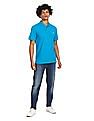 Aeropostale Men Turquoise Cotton Appliqued Logo Polo Shirt
