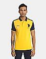 U.S. Polo Assn. Men Yellow And Navy Colour Block Pique Polo Shirt