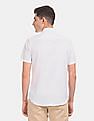 Calvin Klein Men White Short Sleeve Horizontal Cut And Sew Stripe Casual Shirt