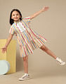U.S. Polo Assn. Kids Girls Vertical Striped Lace A-Line Dress