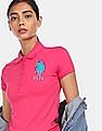 U.S. Polo Assn. Women Brand Applique Ribbed Collar Polo Shirt