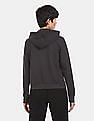 Aeropostale Women Charcoal Grey Drawstring Hood Printed Sweatshirt