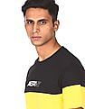 Aeropostale Men Black And Yellow Cotton Colour Block T-Shirt