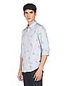Flying Machine Spread Collar Floral Print Satin Shirt