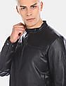 U.S. Polo Assn. Men Black Mandarin Collar Solid Biker Jacket