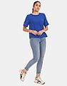 Tommy Hilfiger Women Blue Round Neck Solid Woven Top