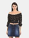 Aeropostale Women Black Printed Off Shoulder Top