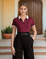 U.S. Polo Assn. Women Contrast Collar Zip-Up Polo Shirt