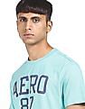Aeropostale Men Turquoise Ribbed Crew Neck Cotton Brand Print T-Shirt