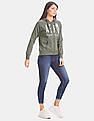 Aeropostale Women Green Brand Logo Hooded Zip Up Sweatshirt