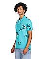 Aeropostale Men Turquoise Cotton Floral Print Polo Shirt