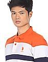 U.S. Polo Assn. Men Orange And Navy Striped Short Sleeve Polo Shirt