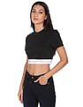 Calvin Klein Women Black Short Sleeve Brand Tape Crop T-Shirt