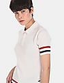 U.S. Polo Assn. Women Off-White Short Sleeve With Ribbed Hems Striped Pique Polo Shirt