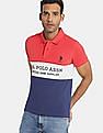U.S. Polo Assn. Men Red And Blue Colour Block Pique Polo Shirt
