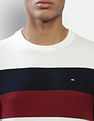 Tommy Hilfiger Men Ivory Crew Neck Striped Cotton Sweater