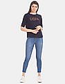 U.S. Polo Assn. Women Blue Brand Embellished Round Neck T-Shirt