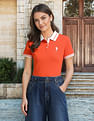 U.S. Polo Assn. Women Contrast Striped Collar Solid Polo Shirt