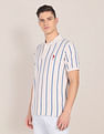 U.S. Polo Assn. Men Off White Cotton Pique Vertical Stripe Polo Shirt