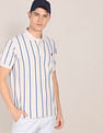 U.S. Polo Assn. Men Off White Cotton Pique Vertical Stripe Polo Shirt