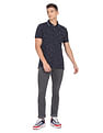 Arrow Sports Striped Collar Heathered Cotton Polo Shirt