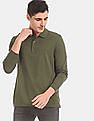 Calvin Klein Men Olive Long Sleeve Solid Polo Shirt