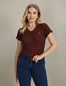U.S. Polo Assn. Women Horizontal Stripe Ribbed Polo Shirt